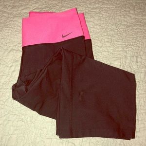 Black and Pink wide leg Nike Capris